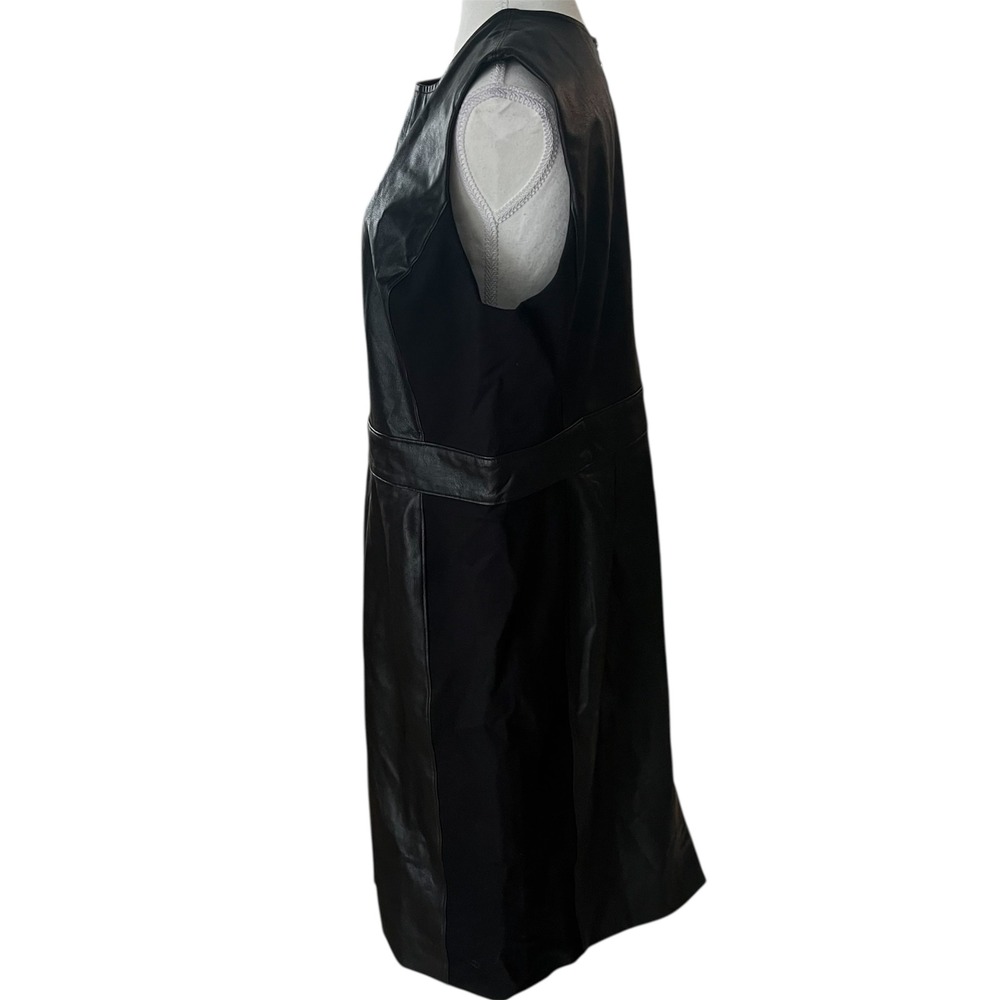 SPANX Faux Leather Combo Midi Sheath Dress Stretch Sleeveless Luxe Black size 1X - Picture 3 of 7